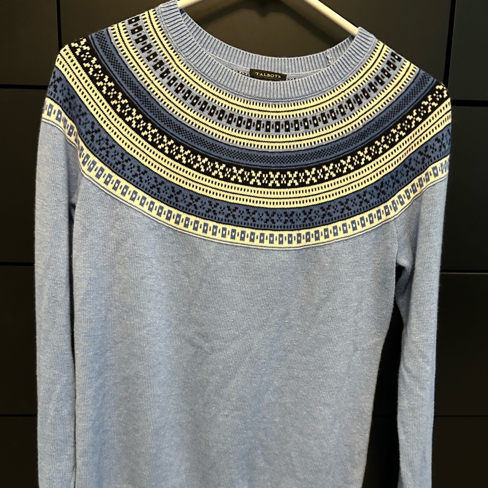 Talbots Blue Fair Isle crewneck sweater